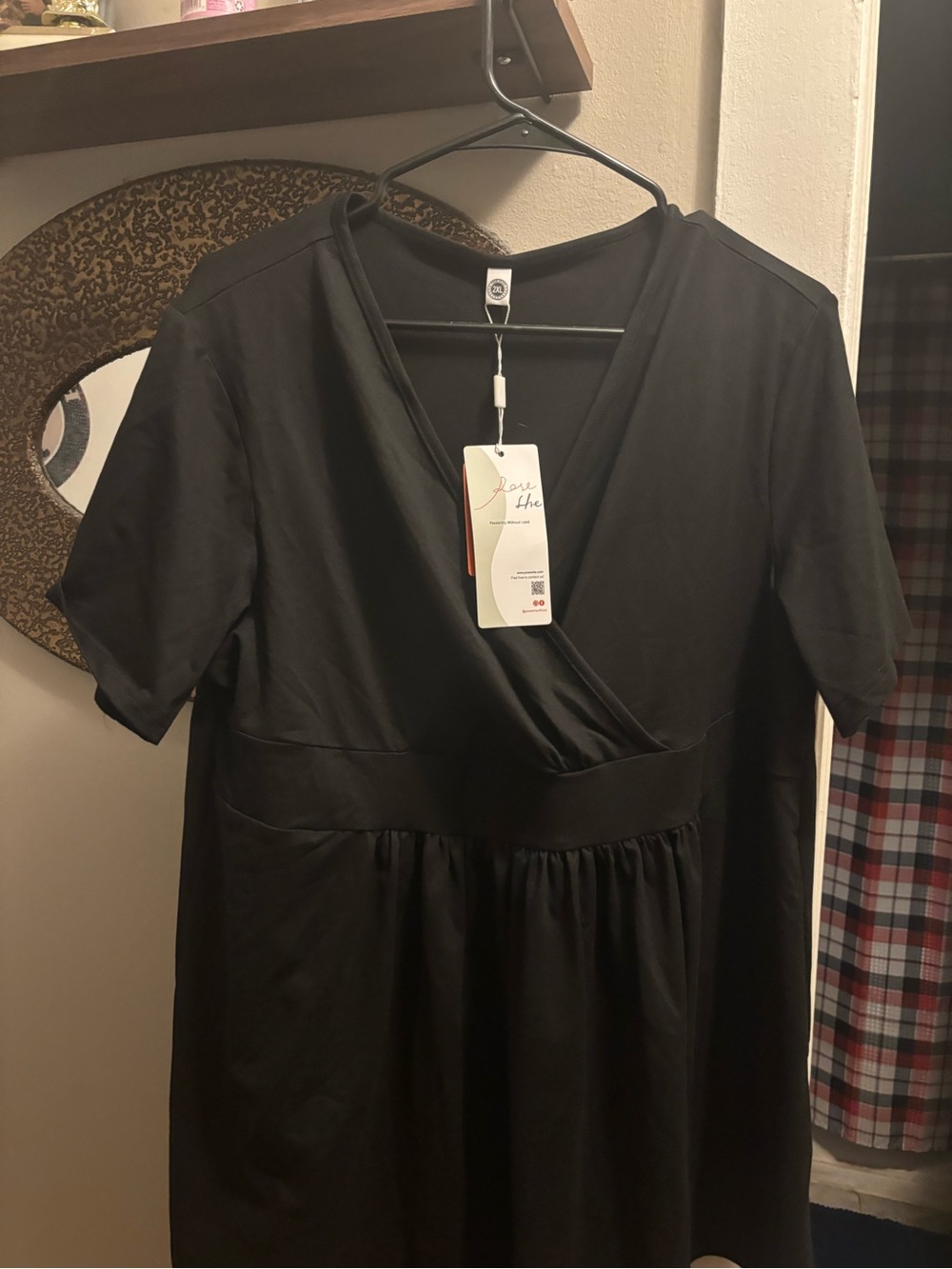 Black Wrap-Style Blouse with V-Neck